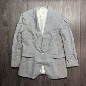Rag & Bone Womens Blue White Pinstripe Seersucker Cotton Linen Blazer Jacket 10